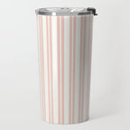 Classic Double Stripe Pattern in Pale Blush and Nearly White Travel Mug Gallery Image 2