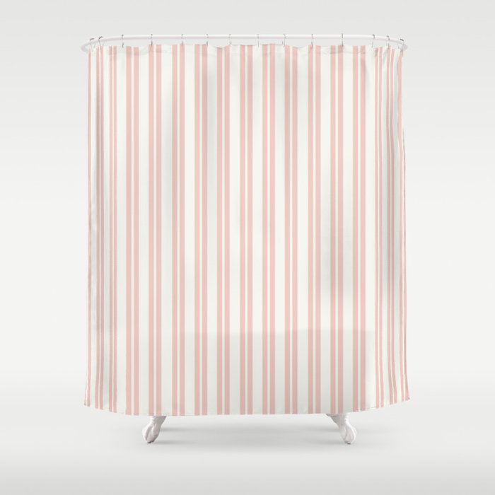 Classic Double Stripe Pattern in Pale Blush and Nearly White Shower Curtain Gallery Image 1