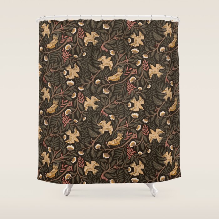 Secret Garden Spring Birds - Forest Green Shower Curtain Gallery Image 1