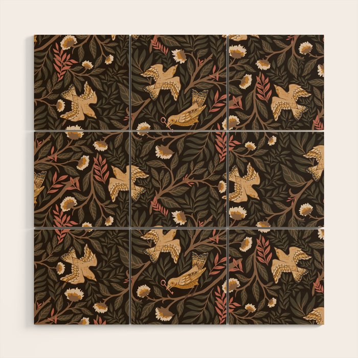 Secret Garden Spring Birds - Forest Green Wood Wall Art Gallery Image 1