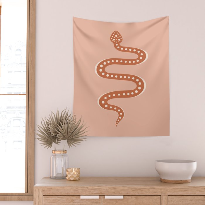 Minimal Snake - Coral & Pink Wall Tapestry Gallery Image 2