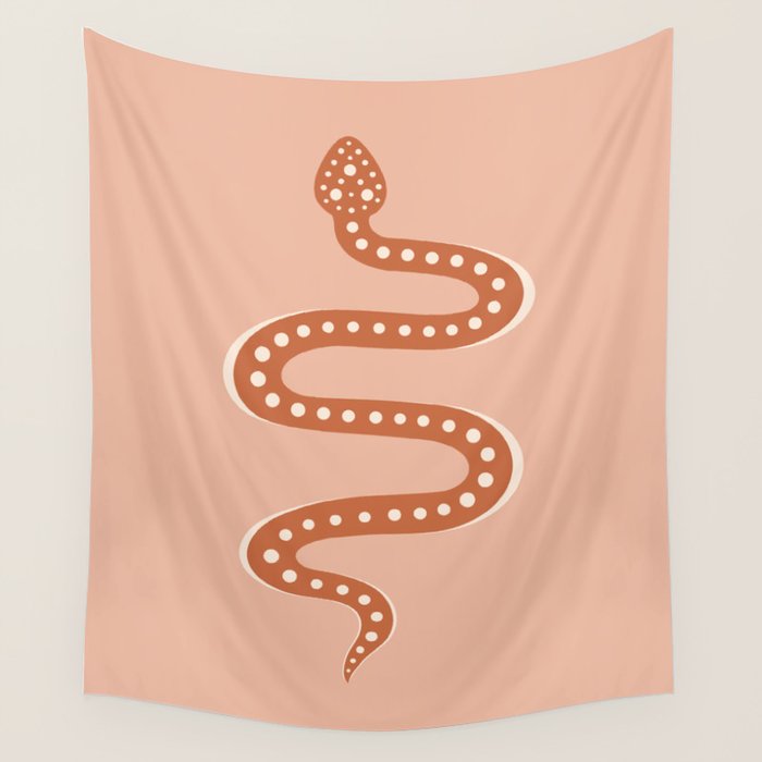 Minimal Snake - Coral & Pink Wall Tapestry Gallery Image 1