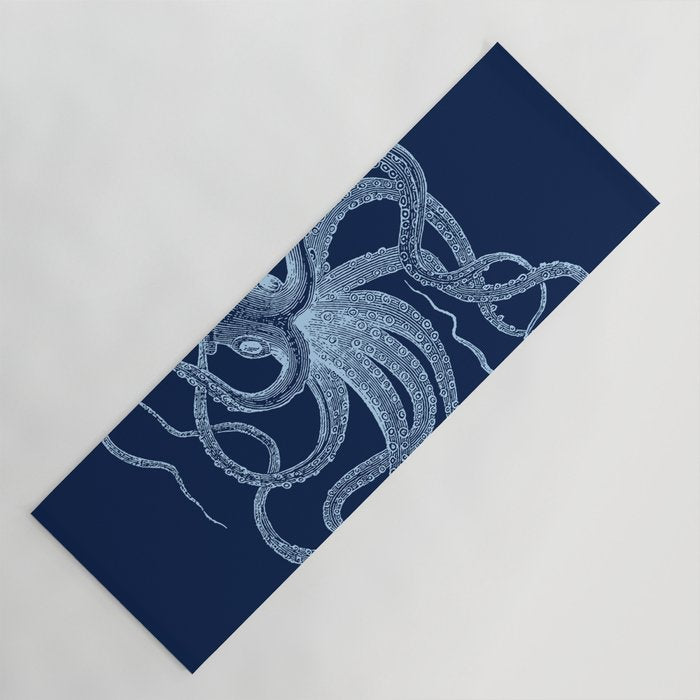 Light-blue octopus on dark blue Yoga Mat Gallery Image 1