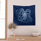 Light-blue octopus on dark blue Wall Tapestry Gallery Image 2