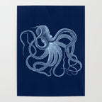 Light-blue octopus on dark blue Poster Gallery Image 4