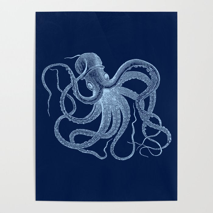 Light-blue octopus on dark blue Poster Gallery Image 4