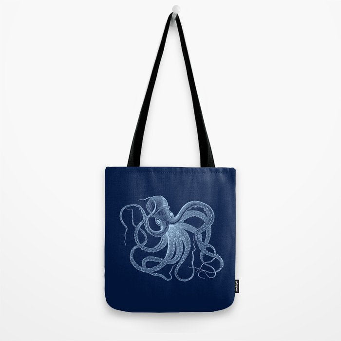 Light-blue octopus on dark blue Tote Bag Gallery Image 2