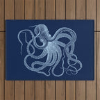 Light-blue octopus on dark blue Outdoor Rug Gallery Image 1