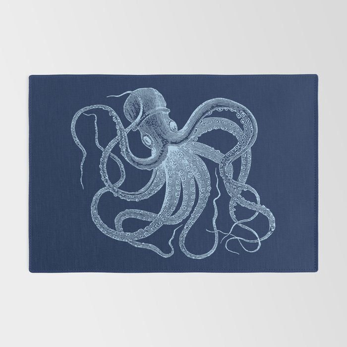 Light-blue octopus on dark blue Rug Gallery Image 2