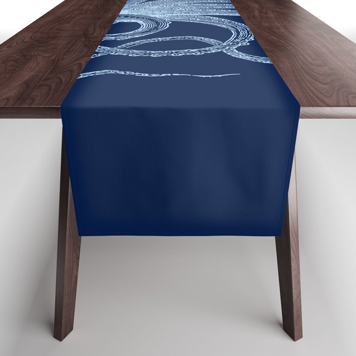 Light-blue octopus on dark blue Table Runner Gallery Image 1