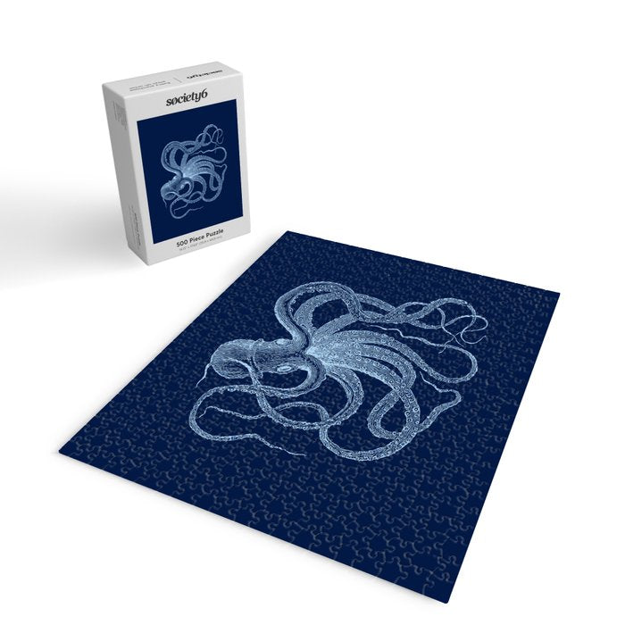 Light-blue octopus on dark blue Jigsaw Puzzle Gallery Image 2
