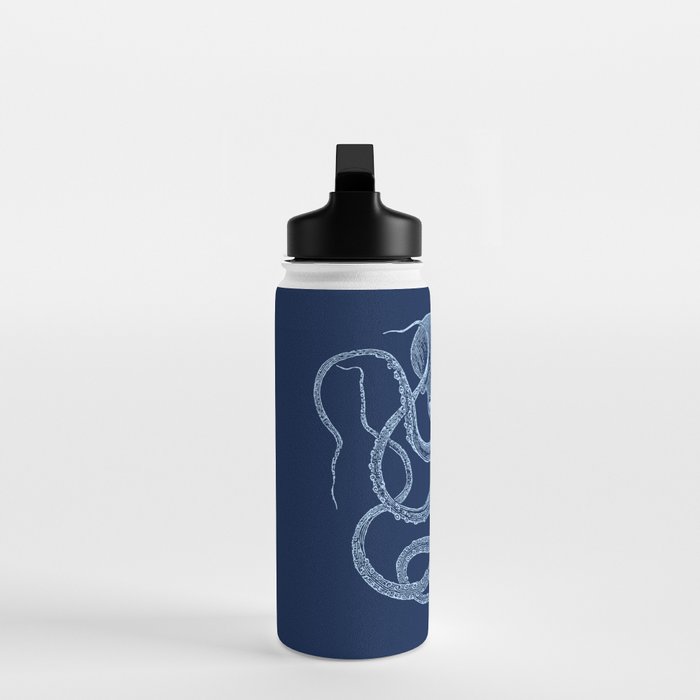 Light-blue octopus on dark blue Water Bottle Gallery Image 3