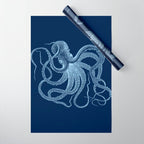 Light-blue octopus on dark blue Wrapping Paper Gallery Image 1