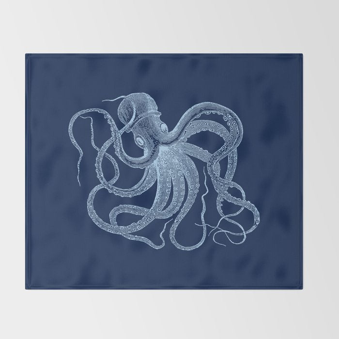 Light-blue octopus on dark blue Throw Blanket Gallery Image 2