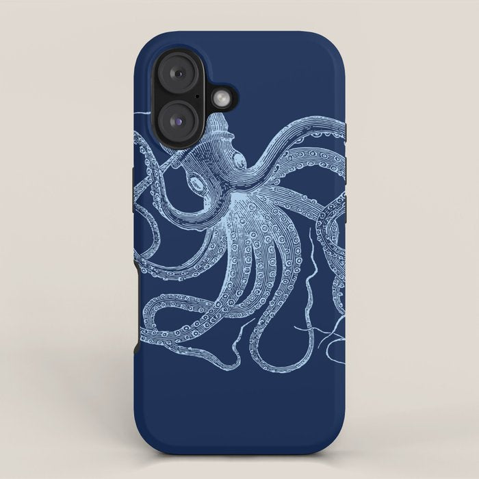 Light-blue octopus on dark blue iPhone Case Gallery Image 1