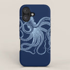 Light-blue octopus on dark blue iPhone Case Gallery Image 1