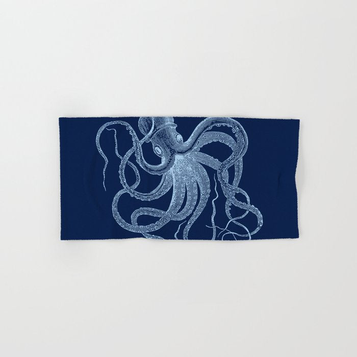 Light-blue octopus on dark blue Bath Towel Gallery Image 1