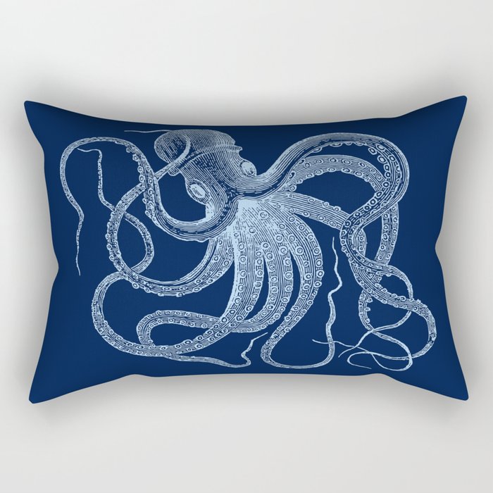 Light-blue octopus on dark blue Rectangular Pillow Gallery Image 1
