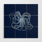 Light-blue octopus on dark blue Wood Wall Art Gallery Image 1