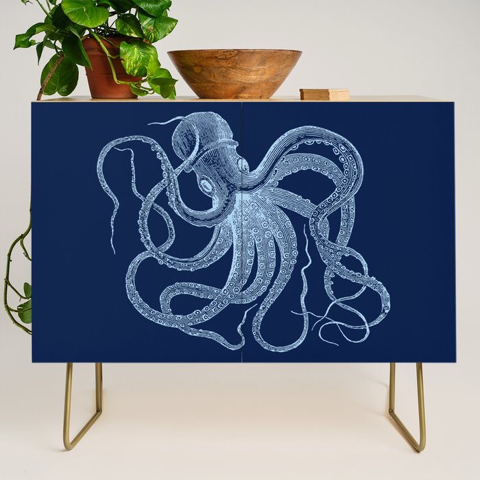 Light-blue octopus on dark blue Credenza Gallery Image 1