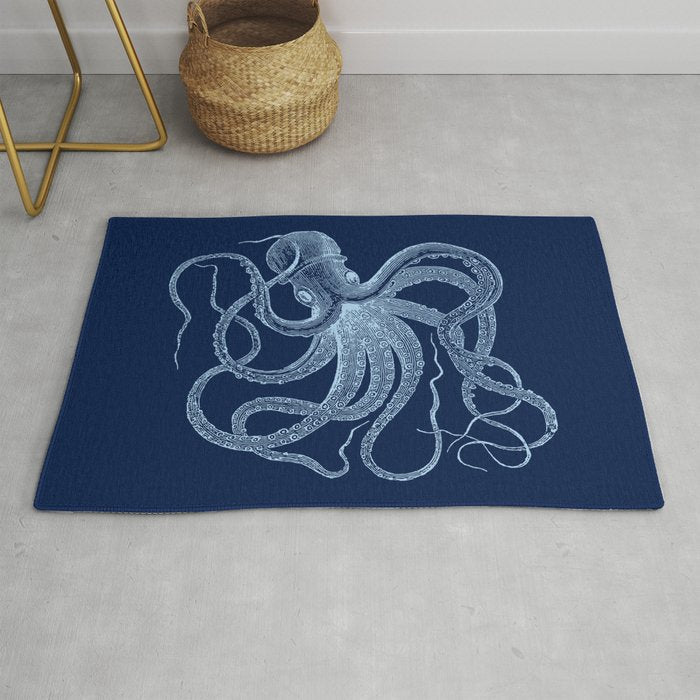 Light-blue octopus on dark blue Rug Gallery Image 1