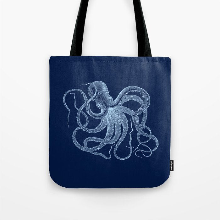 Light-blue octopus on dark blue Tote Bag Gallery Image 1