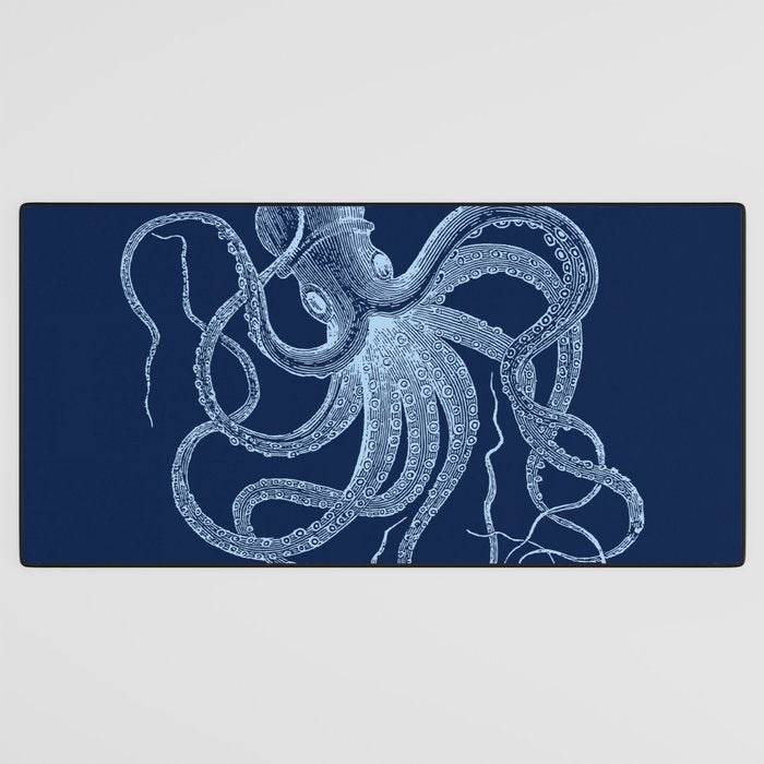Light-blue octopus on dark blue Desk Mat Gallery Image 3