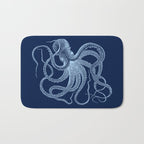 Light-blue octopus on dark blue Bath Mat Gallery Image 1