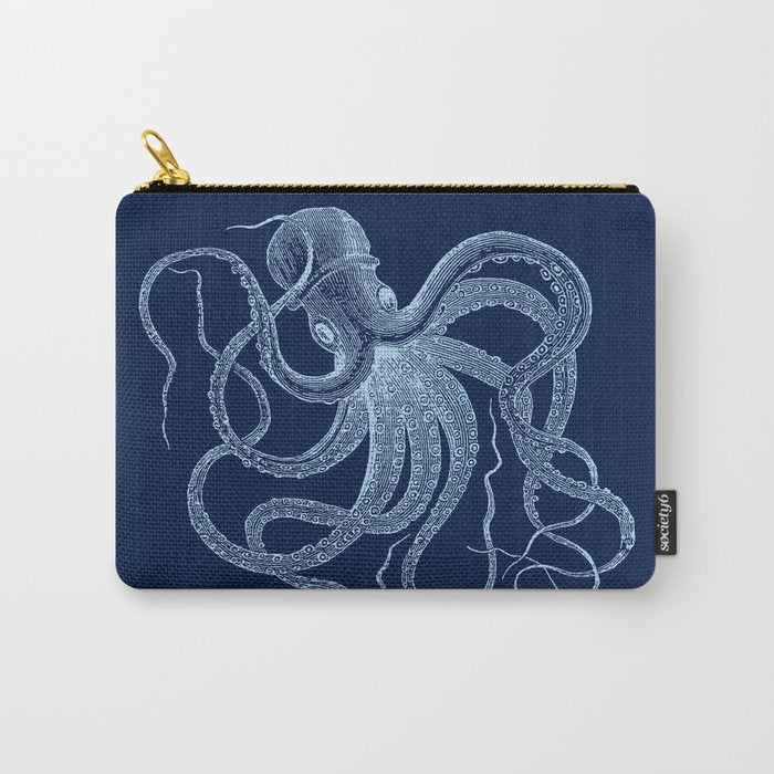 Light-blue octopus on dark blue Carry All Pouch