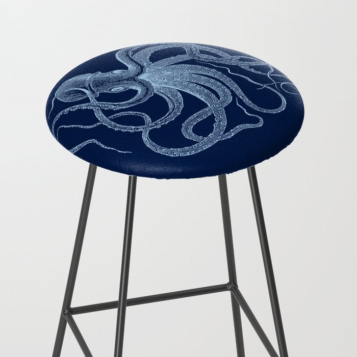 Light-blue octopus on dark blue Stool Gallery Image 2