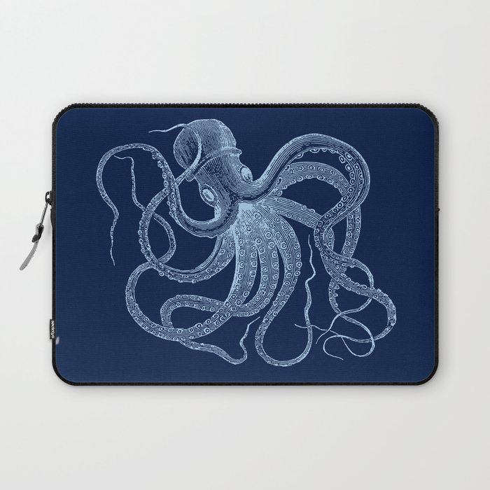 Light-blue octopus on dark blue Laptop Sleeve Gallery Image 1