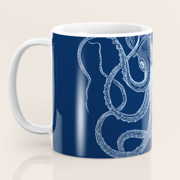 Light-blue octopus on dark blue Coffee Mug Gallery Image 3