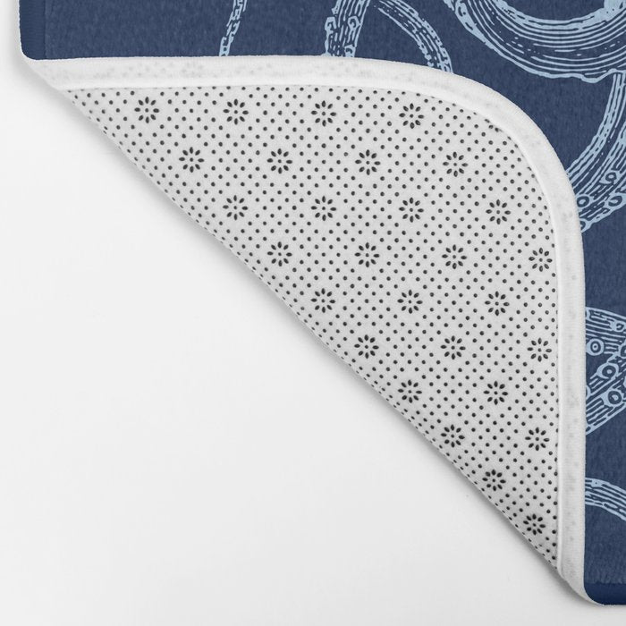 Light-blue octopus on dark blue Bath Mat Gallery Image 2
