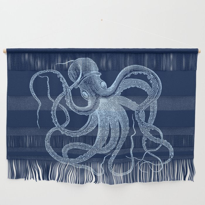 Light-blue octopus on dark blue Wall Hanging Gallery Image 1