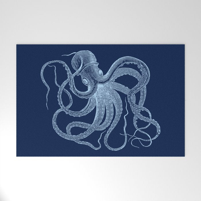 Light-blue octopus on dark blue Welcome Mat Gallery Image 1