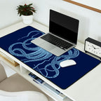 Light-blue octopus on dark blue Desk Mat Gallery Image 2