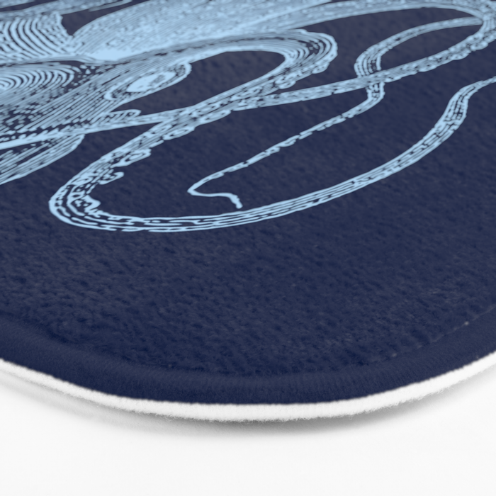 Light-blue octopus on dark blue Bath Mat Gallery Image 3