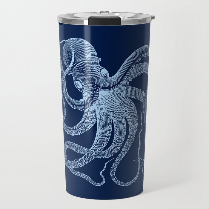 Light-blue octopus on dark blue Travel Mug Gallery Image 1