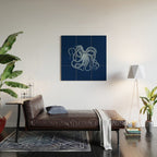 Light-blue octopus on dark blue Wood Wall Art Gallery Image 2