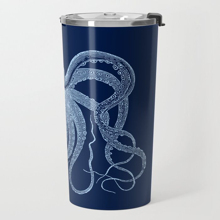 Light-blue octopus on dark blue Travel Mug Gallery Image 2