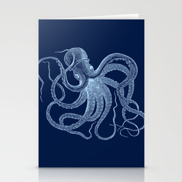 Light-blue octopus on dark blue Stationery Card Gallery Image 2