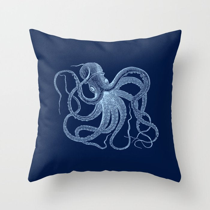 Light-blue octopus on dark blue Throw Pillow Gallery Image 6
