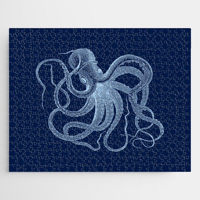 Light-blue octopus on dark blue Jigsaw Puzzle Gallery Image 1