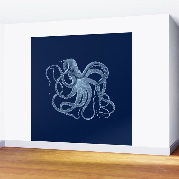 Light-blue octopus on dark blue Wall Mural Gallery Image 2