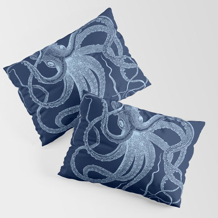 Light-blue octopus on dark blue Pillow Sham Gallery Image 3