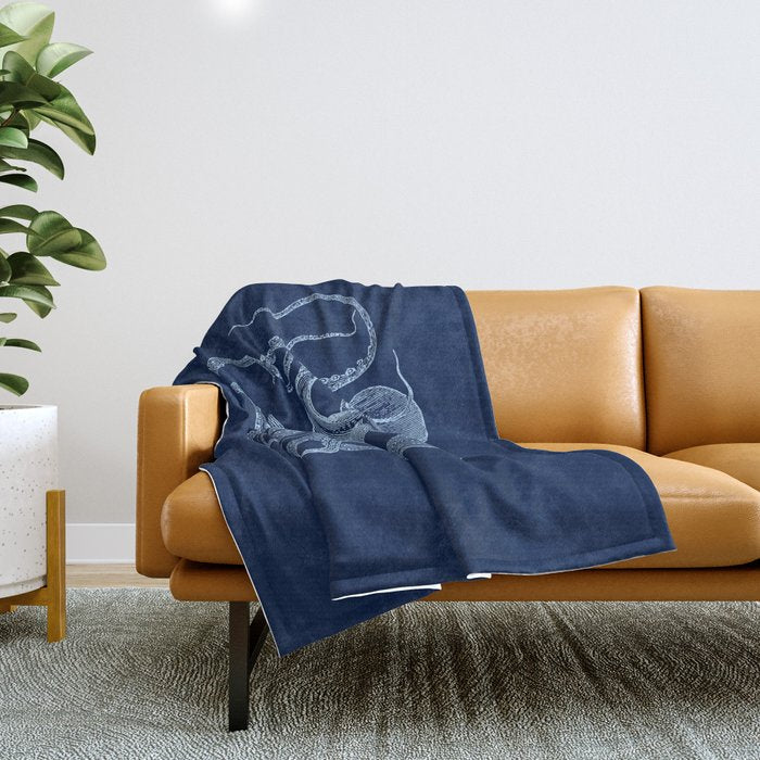 Light-blue octopus on dark blue Throw Blanket Gallery Image 1