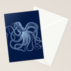 Light-blue octopus on dark blue Stationery Card Gallery Image 2