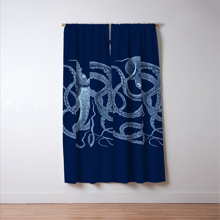 Light-blue octopus on dark blue Window Curtain Gallery Image 3