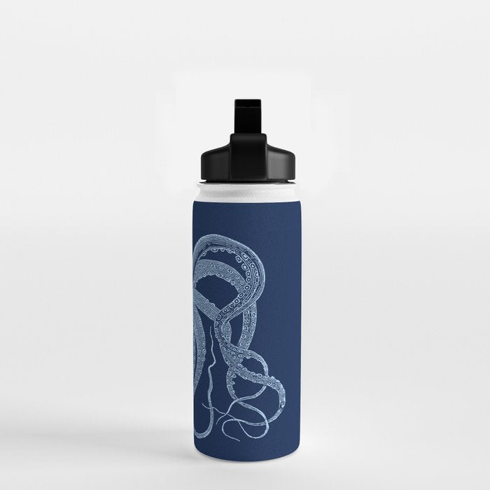 Light-blue octopus on dark blue Water Bottle Gallery Image 2