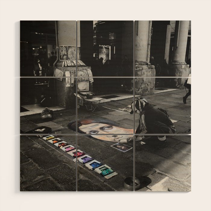 Street Bologna Artist Black and White Photography Wood Wall Art Gallery Image 1